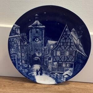 Blue Decorative Plate with Winter Scene